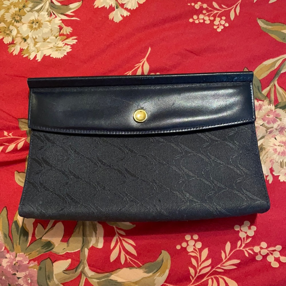 Vintage Movado Italian Leather Clutch Purse Navy Blue UNUSED!